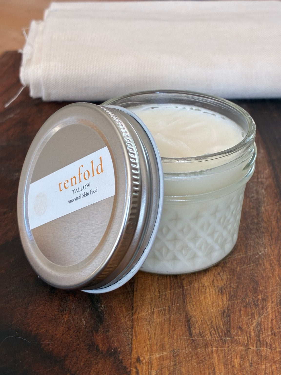 Tenfold Lavender Whipped Face Creme 3 oz mason jar open